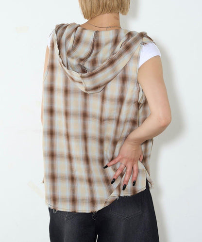 WHO'S WHO gallery 無袖格紋連帽襯衫