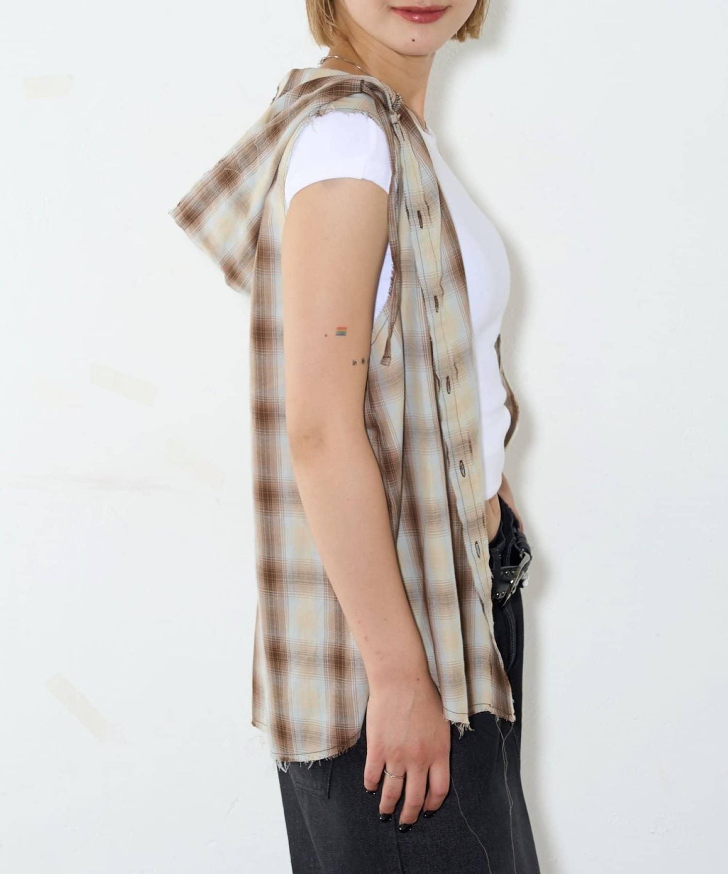 WHO'S WHO gallery 無袖格紋連帽襯衫