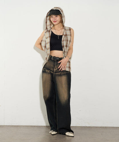 WHO'S WHO gallery 無袖格紋連帽襯衫