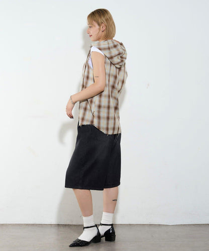 WHO'S WHO gallery 無袖格紋連帽襯衫