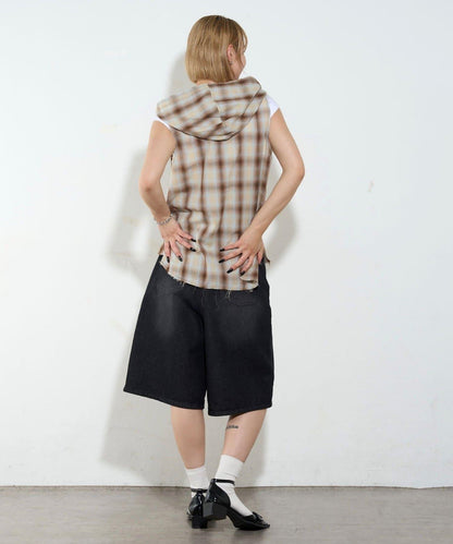 WHO'S WHO gallery 無袖格紋連帽襯衫