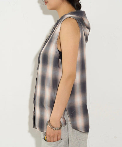 WHO'S WHO gallery 無袖格紋連帽襯衫