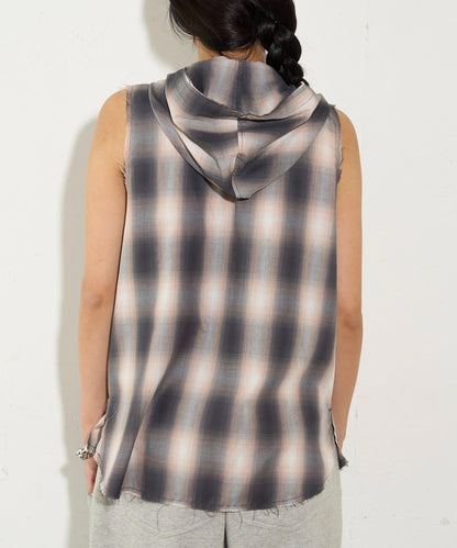 WHO'S WHO gallery 無袖格紋連帽襯衫