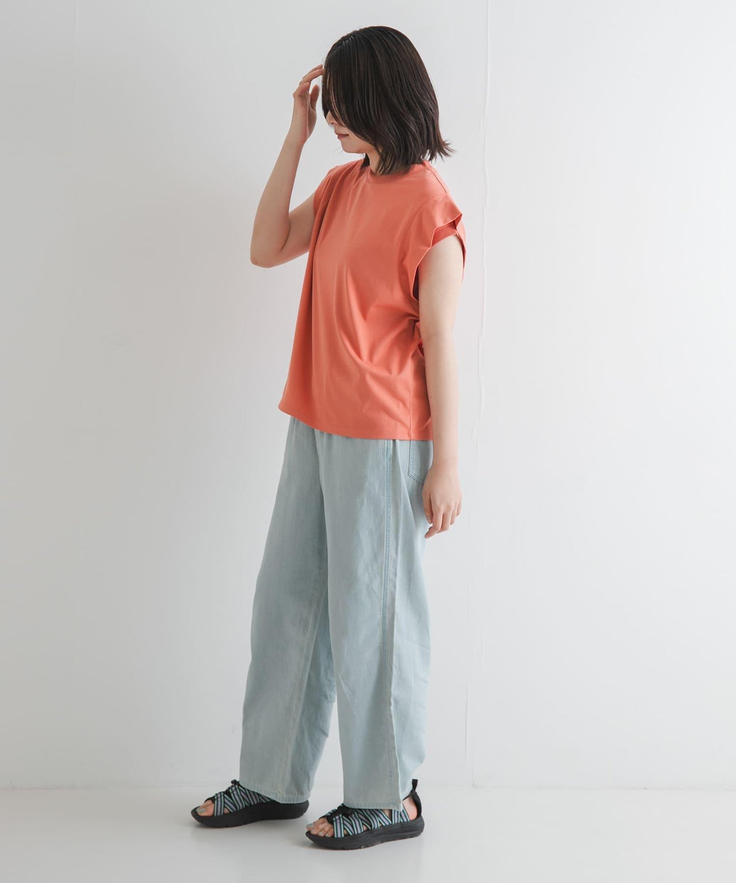 T/C珠地拼接荷葉邊T恤