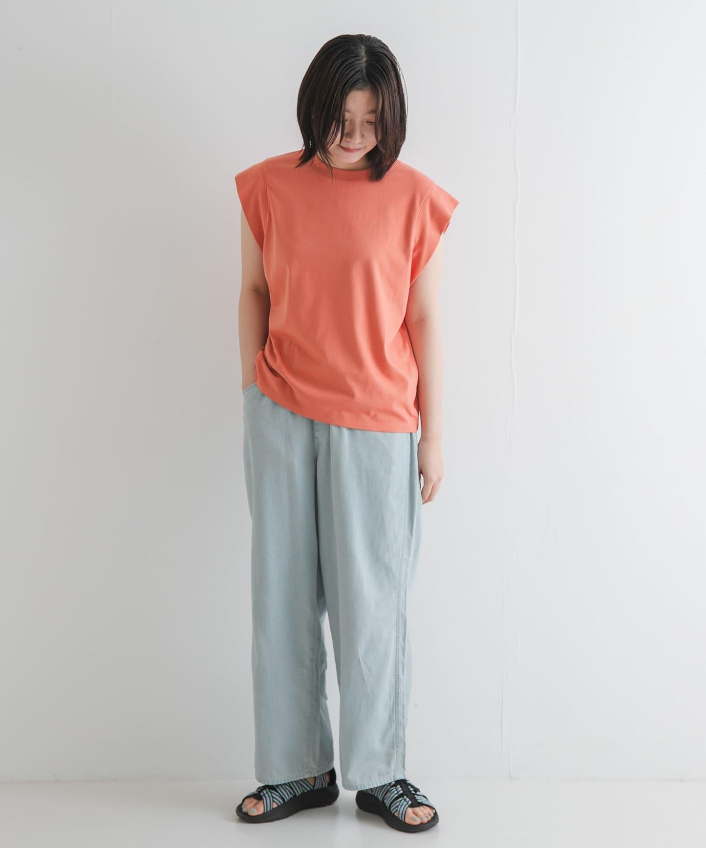 T/C珠地拼接荷葉邊T恤