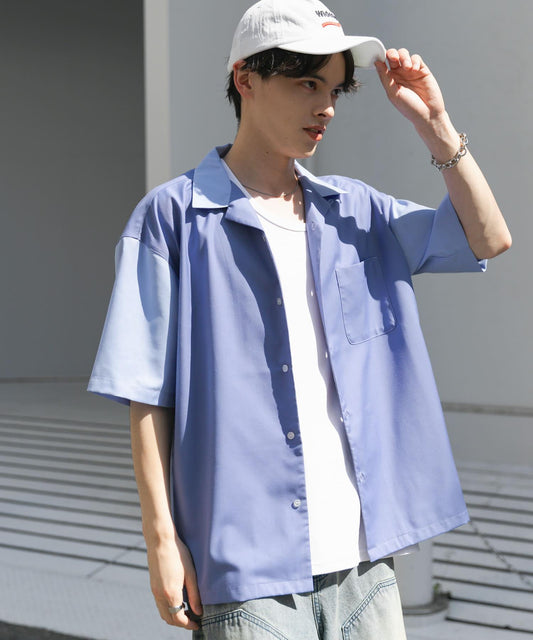 拼色開領短袖襯衫