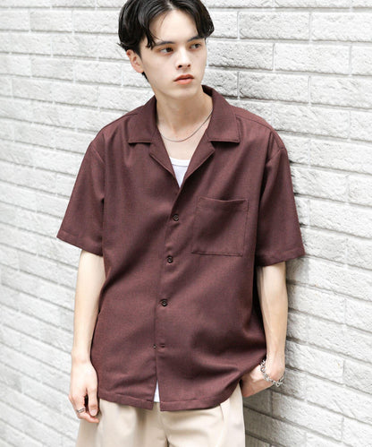 混色開領短袖襯衫