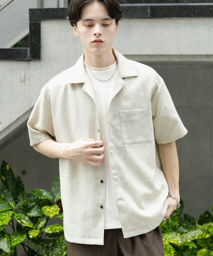 混色開領短袖襯衫