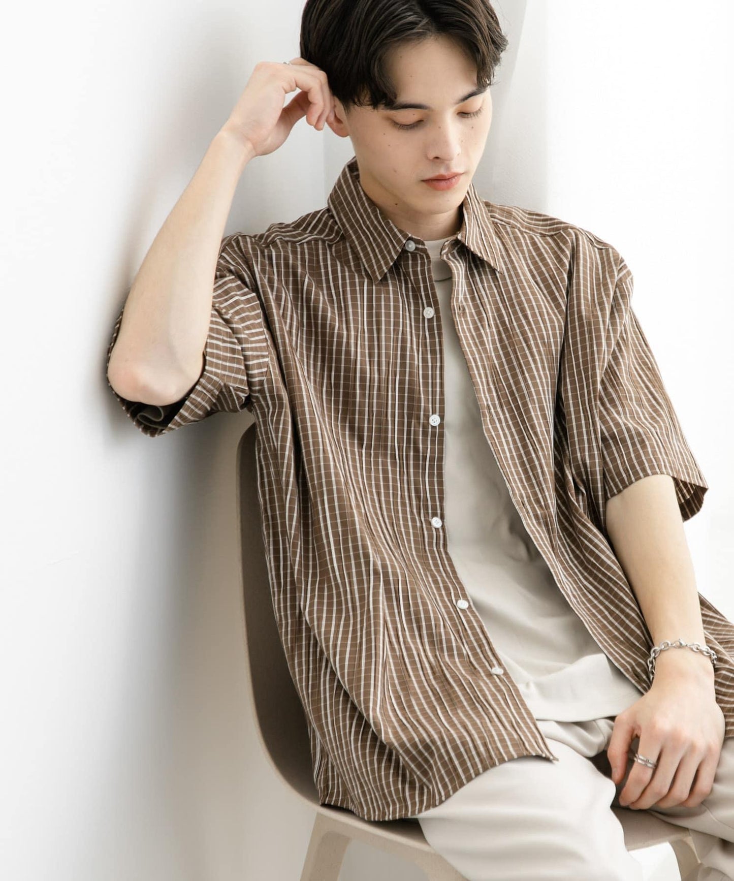 拼色提花短袖襯衫