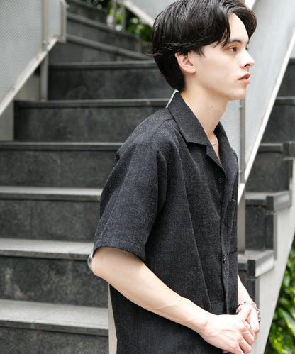 混色開領短袖襯衫