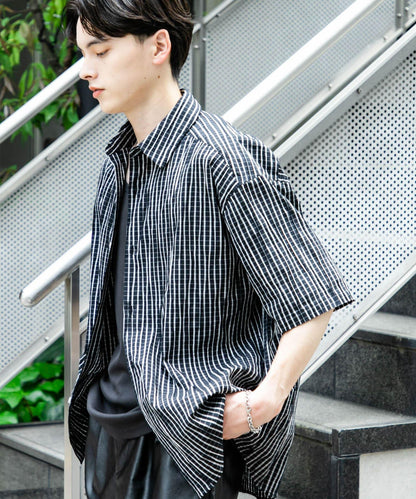 拼色提花短袖襯衫