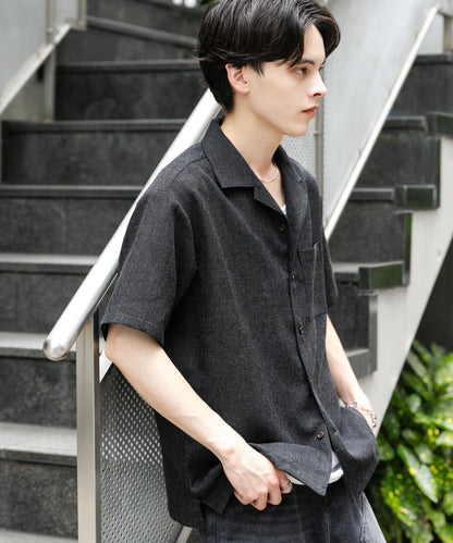 混色開領短袖襯衫