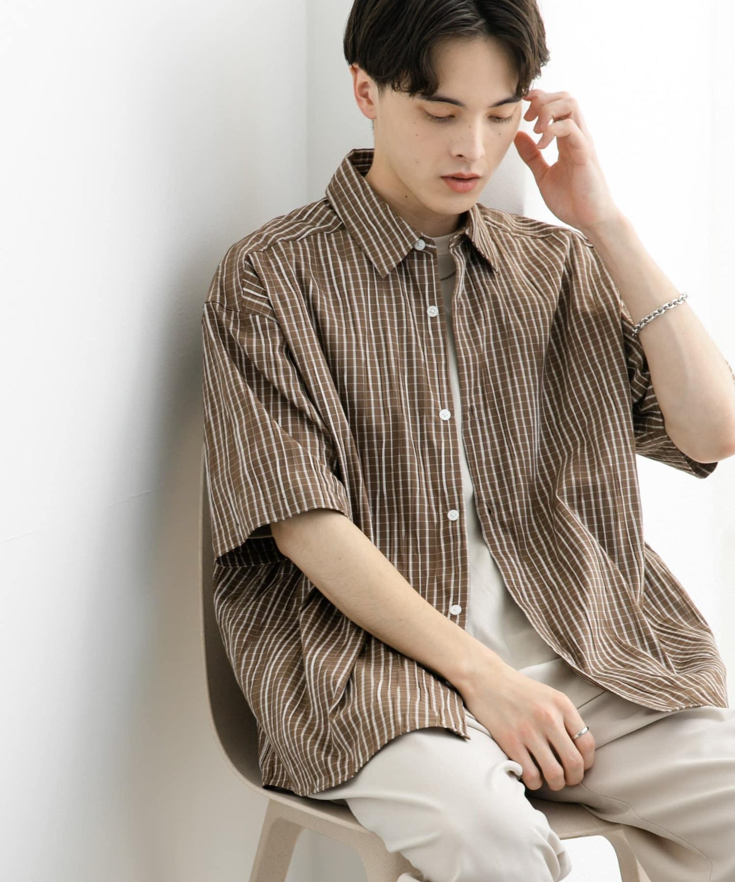 拼色提花短袖襯衫