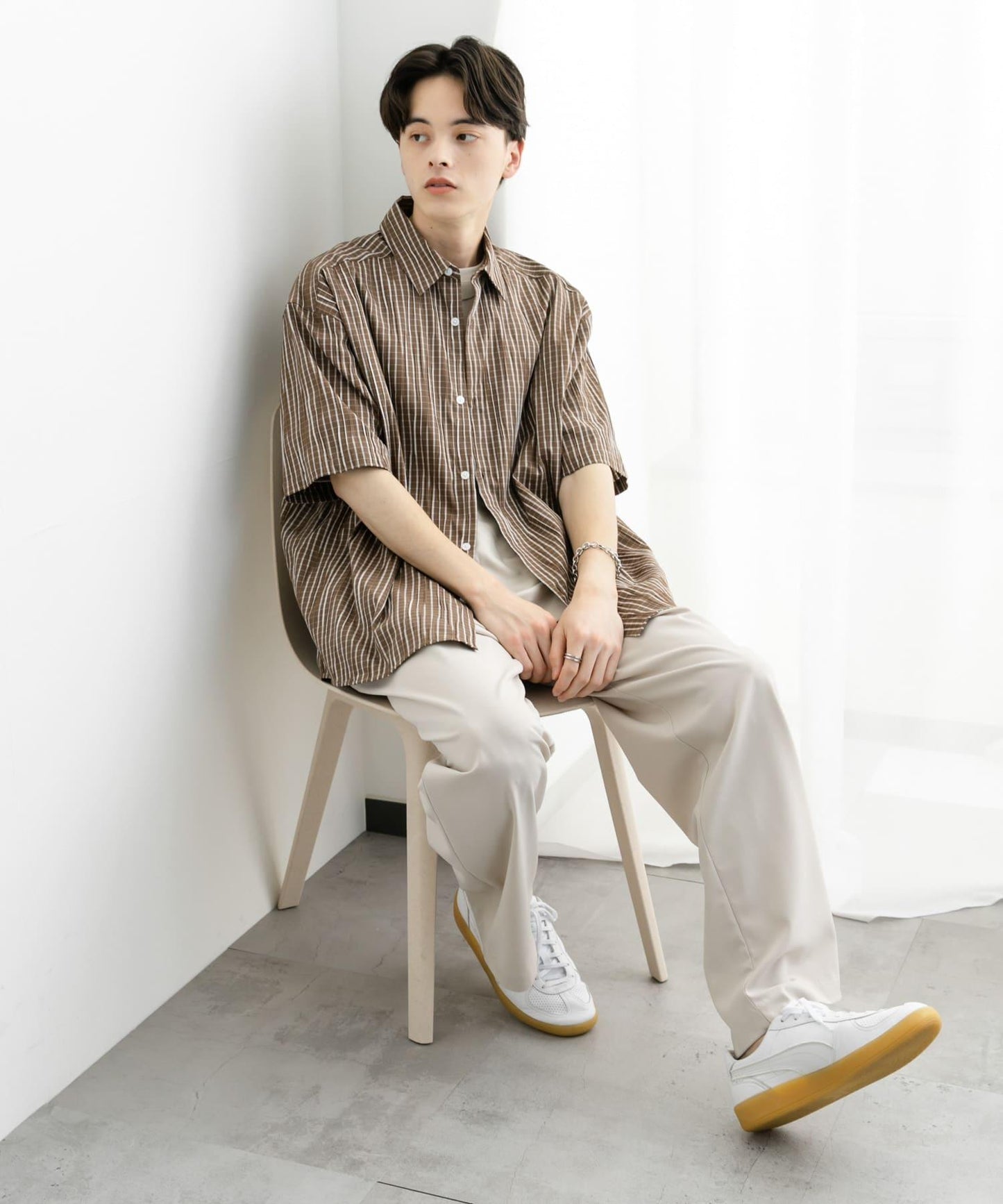 拼色提花短袖襯衫