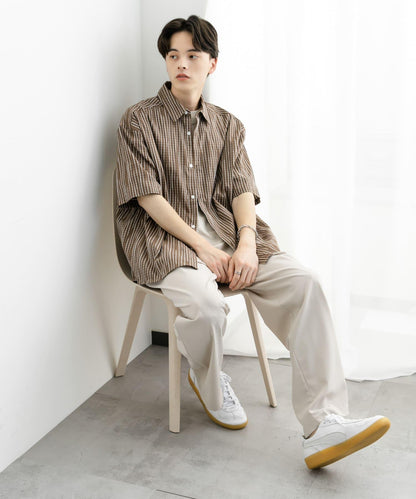 拼色提花短袖襯衫