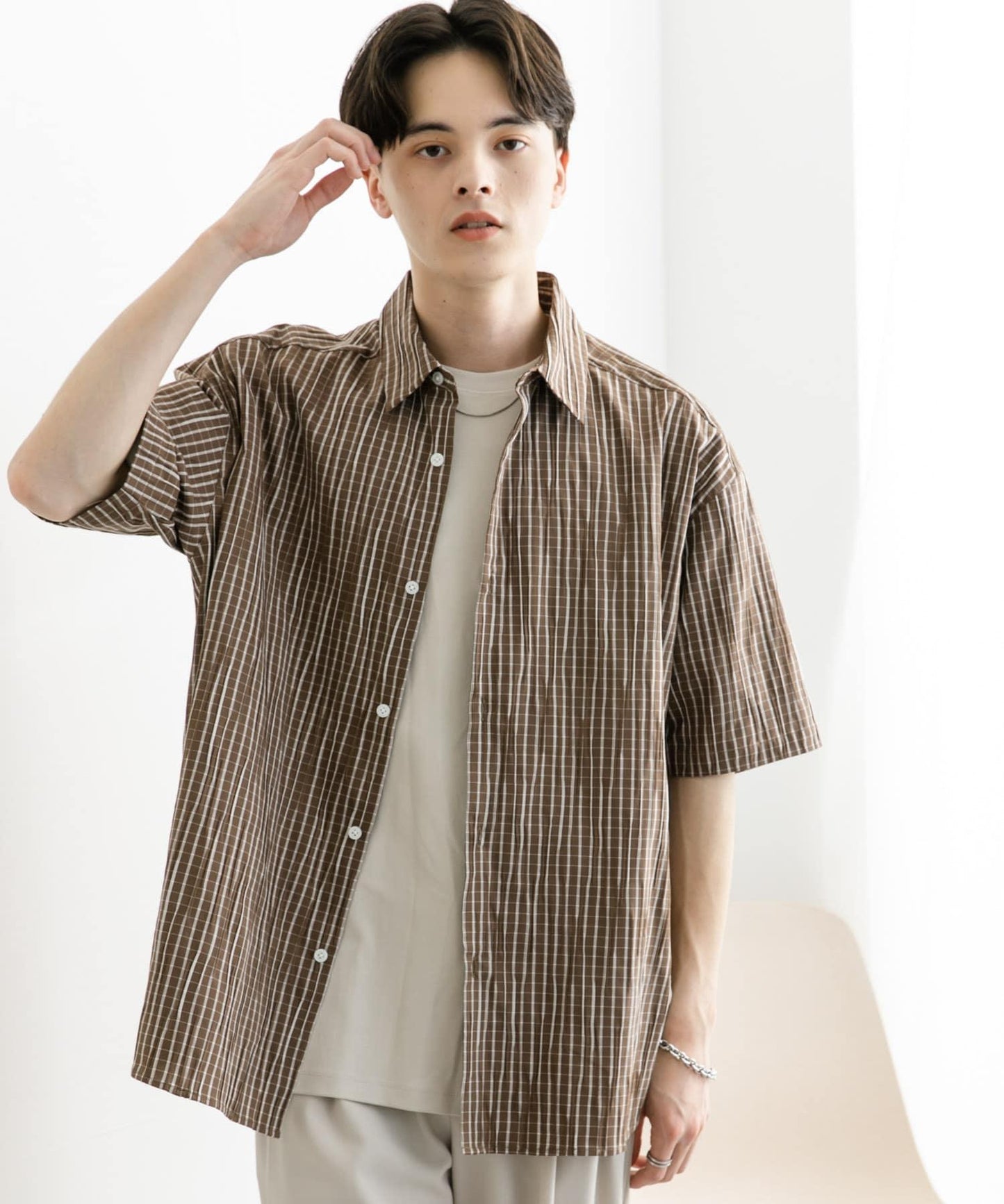 拼色提花短袖襯衫