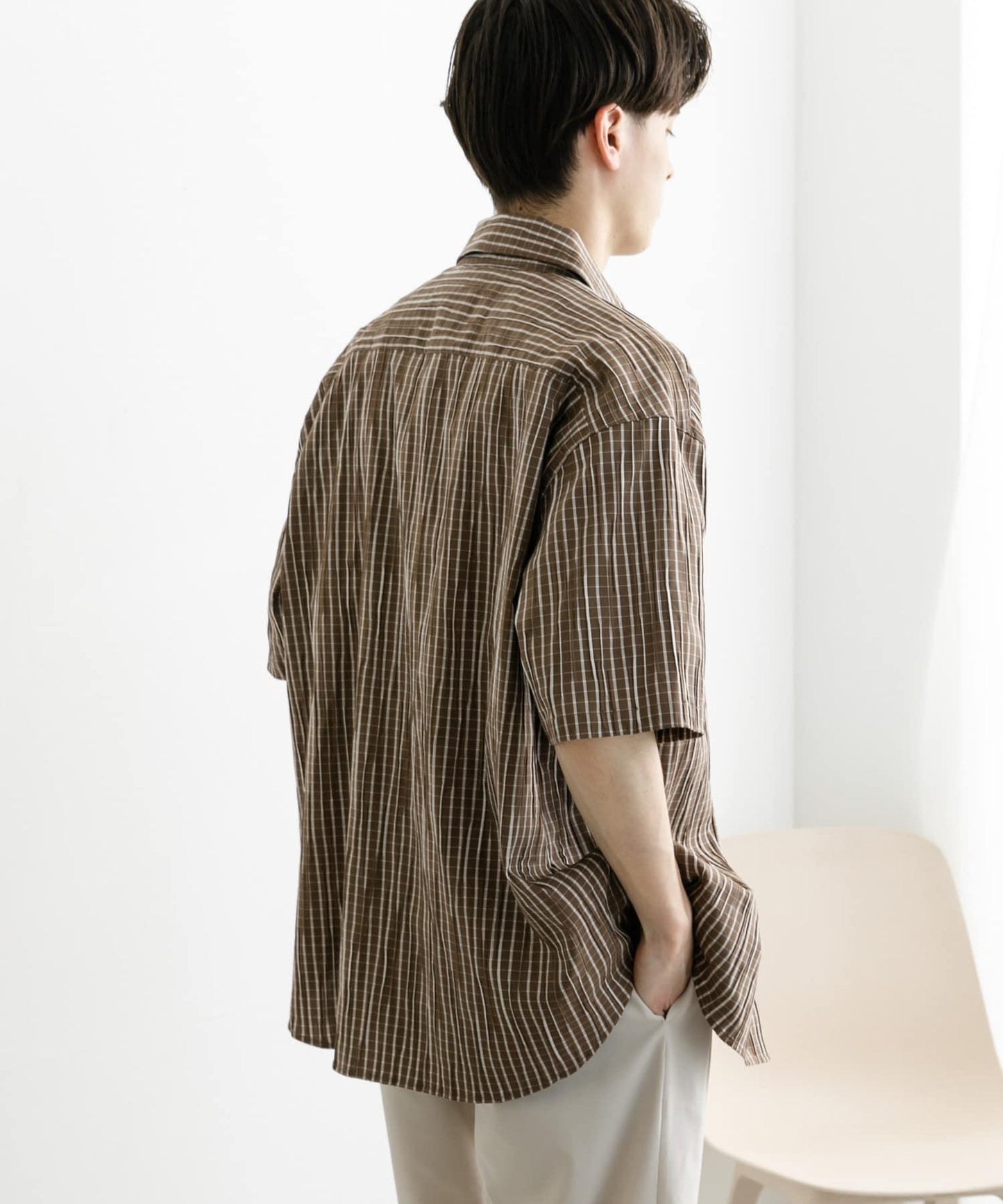 拼色提花短袖襯衫