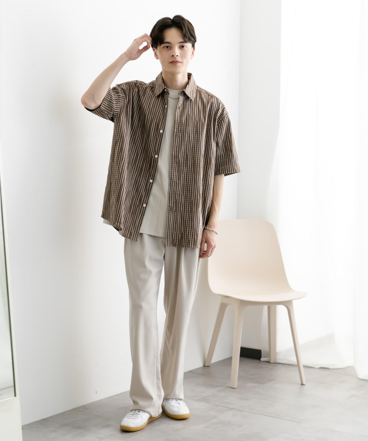 拼色提花短袖襯衫