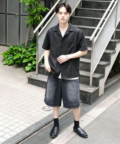 混色開領短袖襯衫