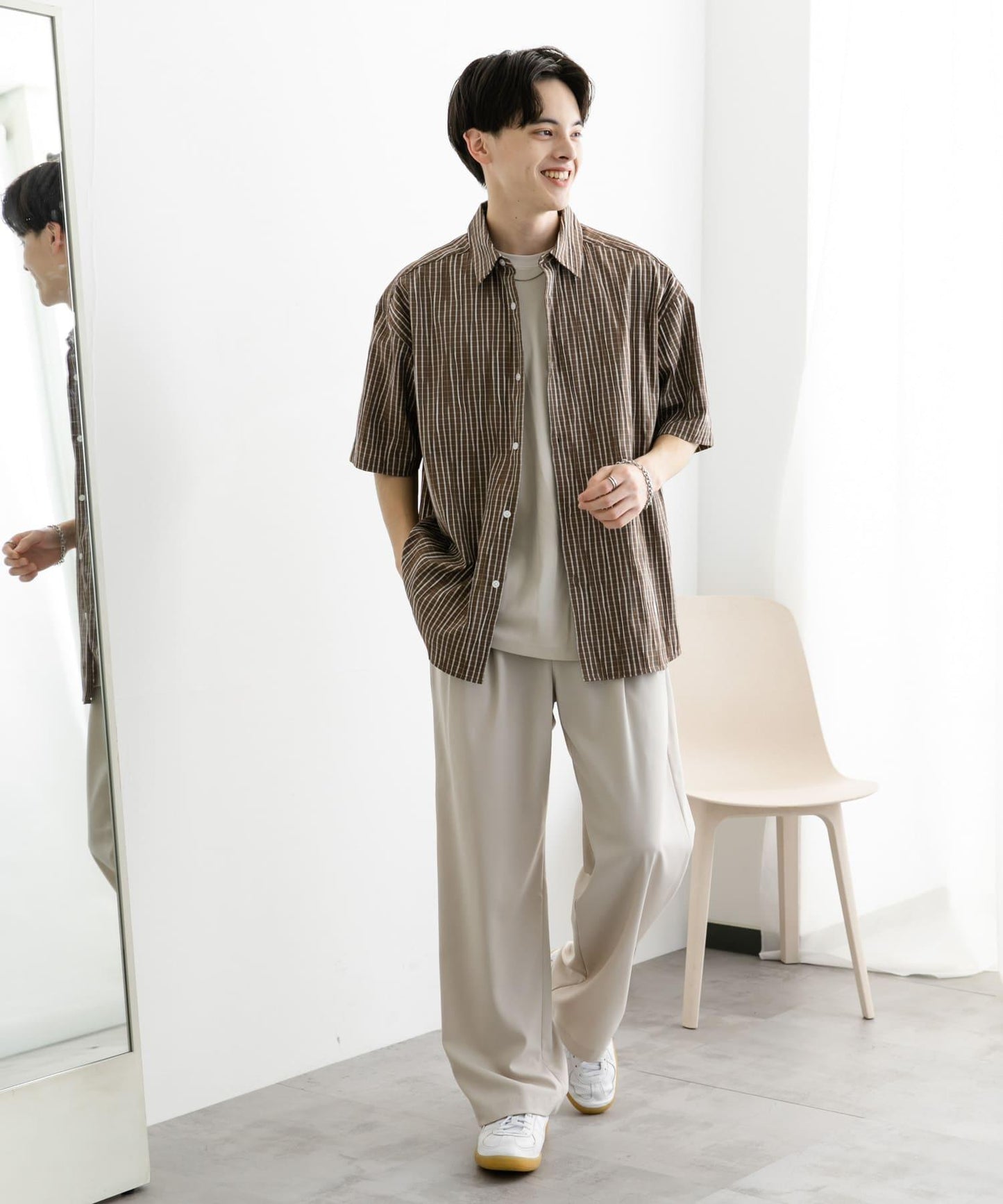 拼色提花短袖襯衫