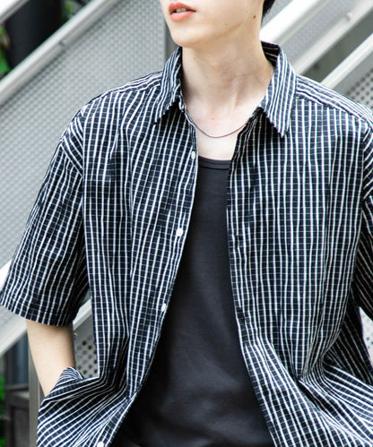 拼色提花短袖襯衫