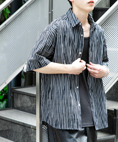 拼色提花短袖襯衫