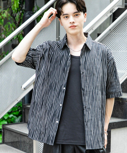 拼色提花短袖襯衫