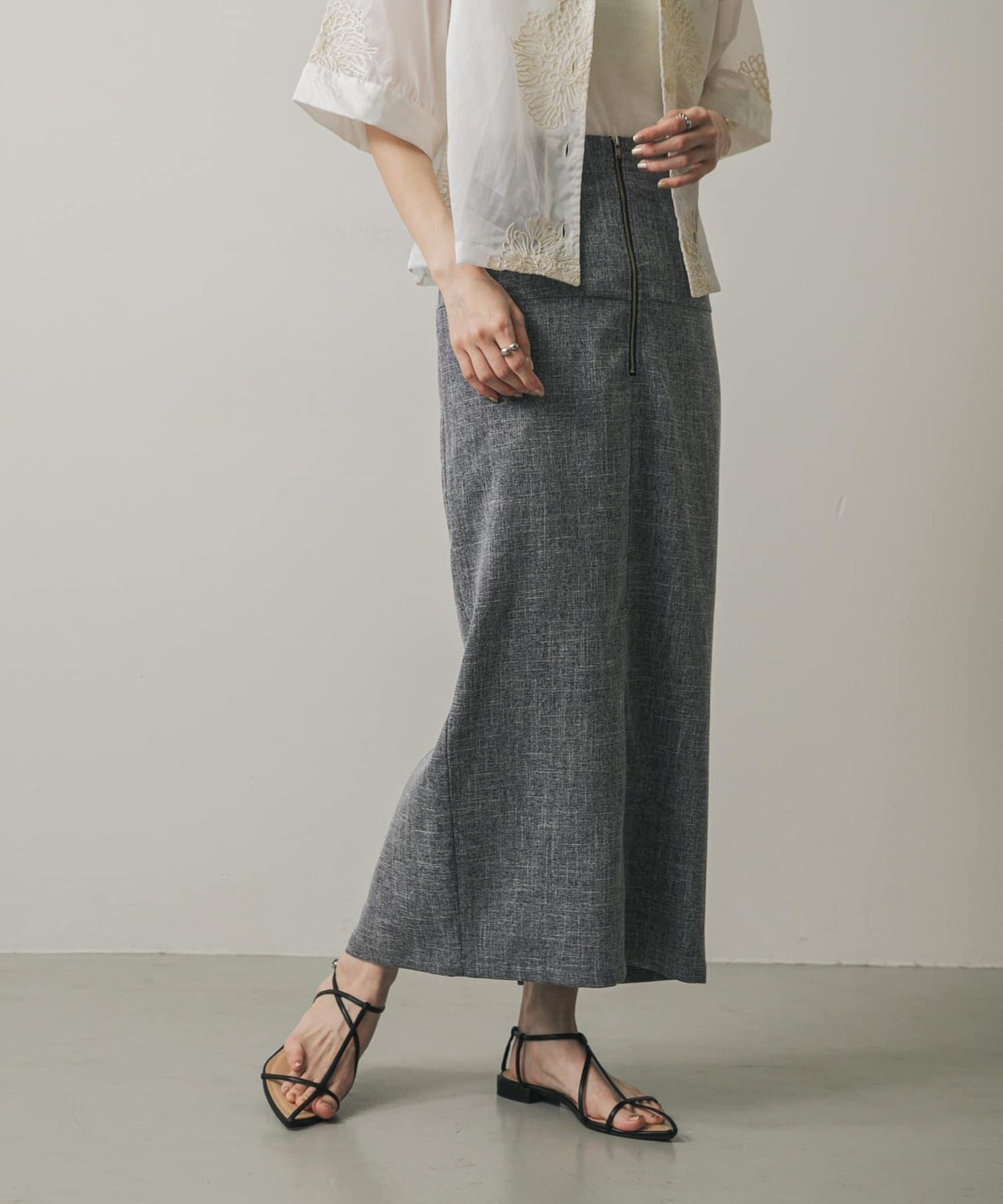 拉鍊裝飾高腰包臀裙