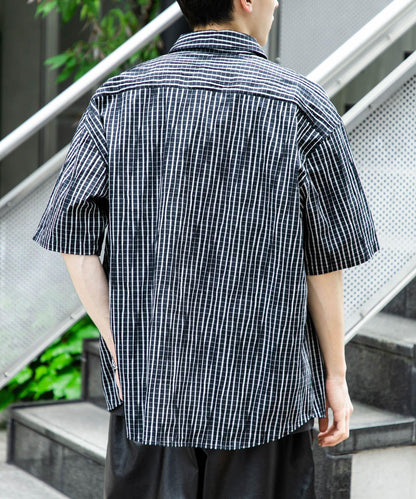 拼色提花短袖襯衫