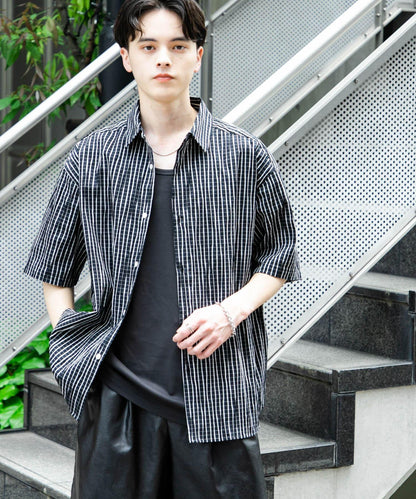 拼色提花短袖襯衫