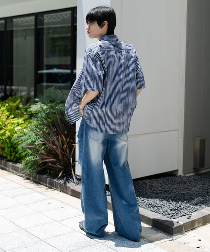 拼色提花短袖襯衫