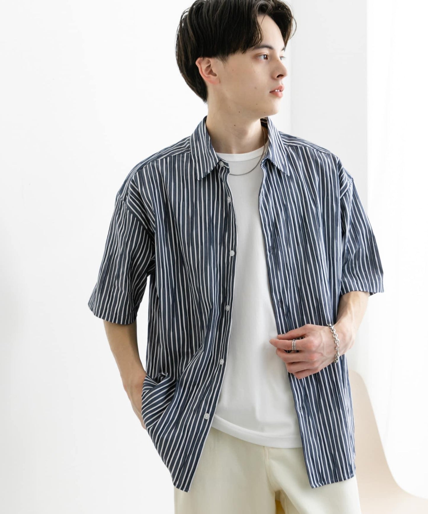 拼色提花短袖襯衫