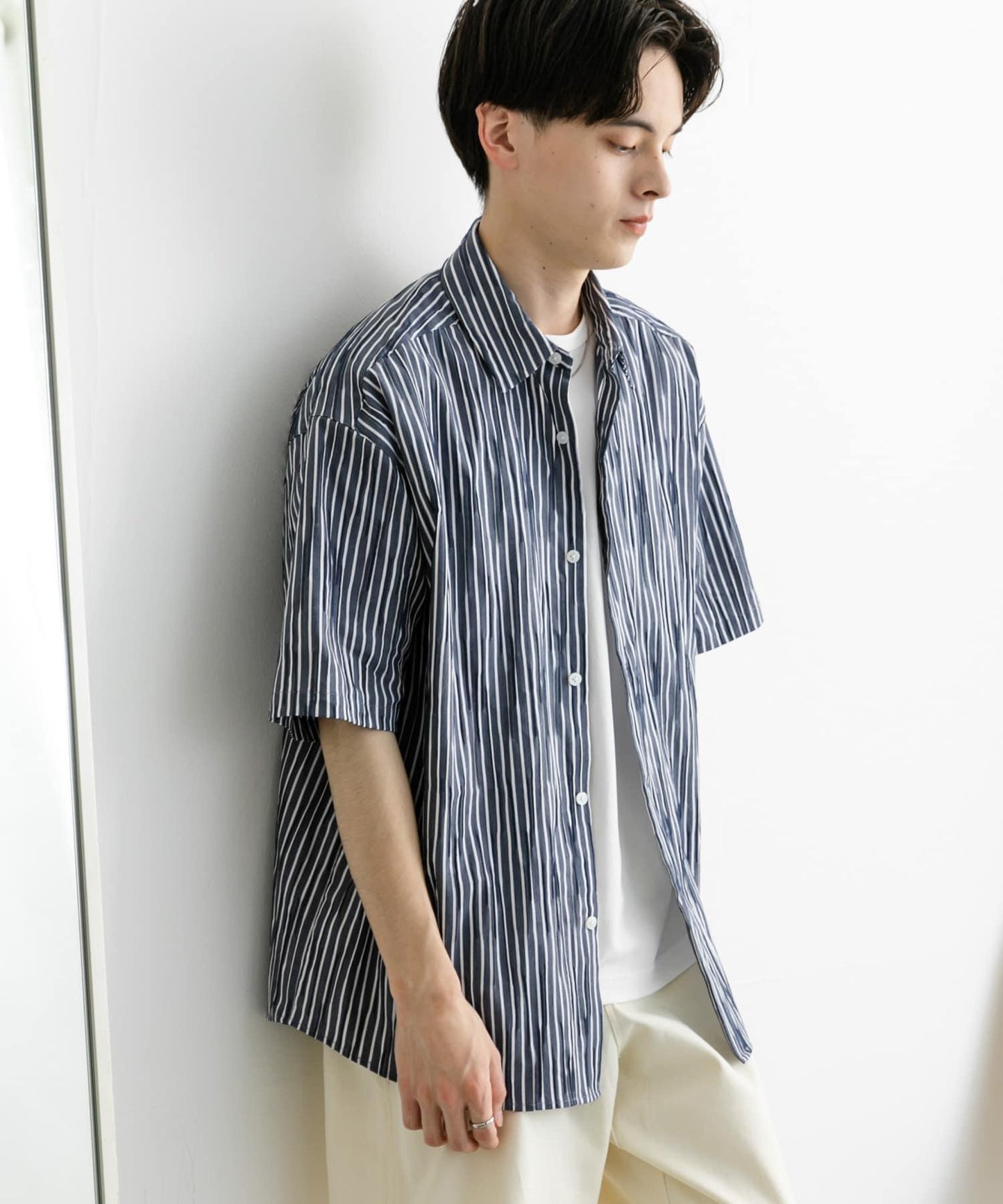 拼色提花短袖襯衫