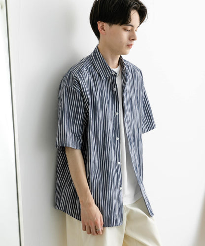 拼色提花短袖襯衫