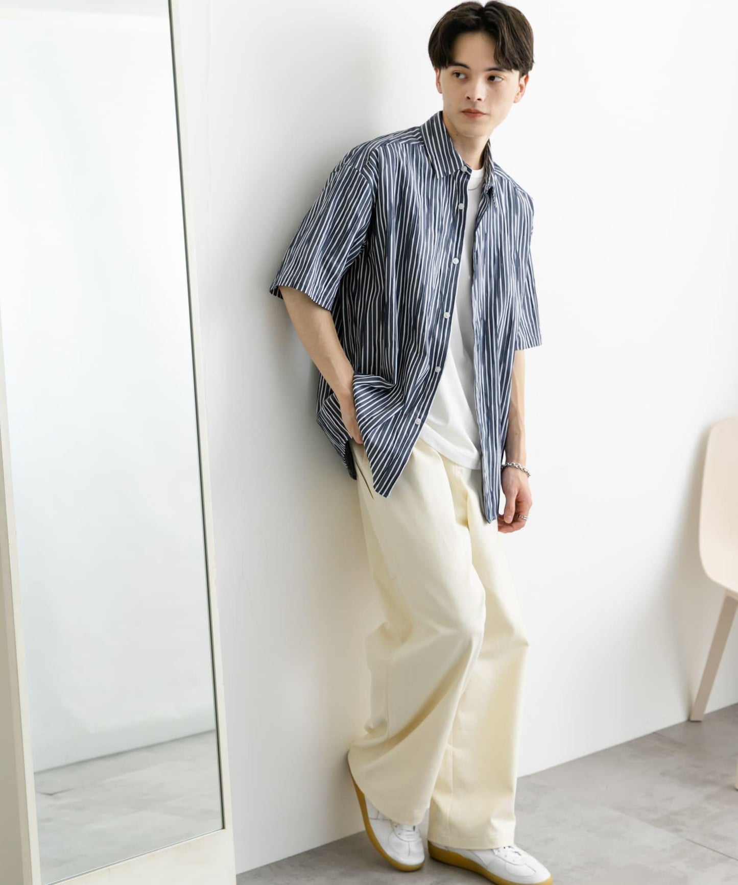 拼色提花短袖襯衫