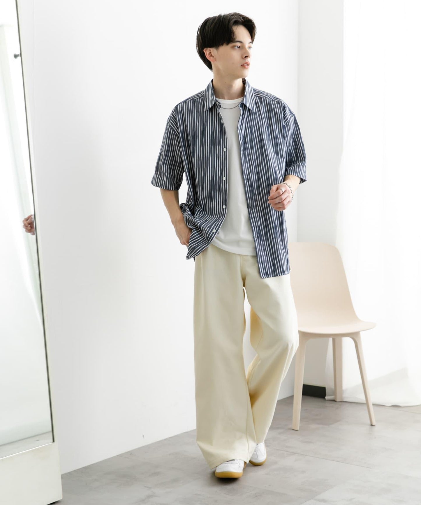 拼色提花短袖襯衫