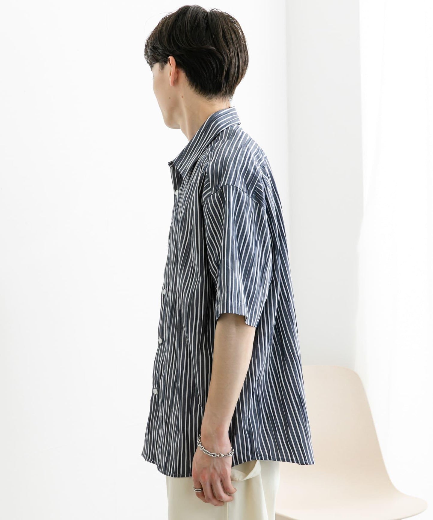 拼色提花短袖襯衫