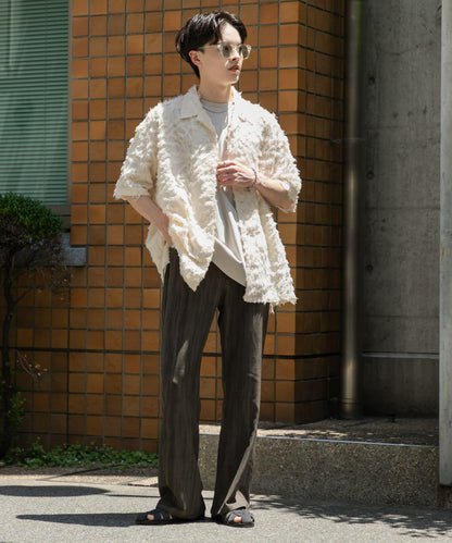 暗紋斜紋喇叭褲