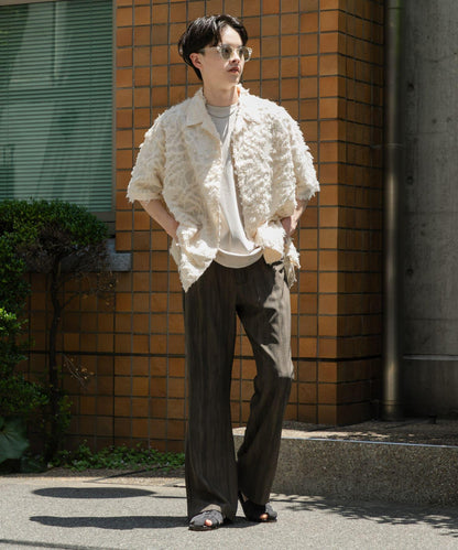 暗紋斜紋喇叭褲