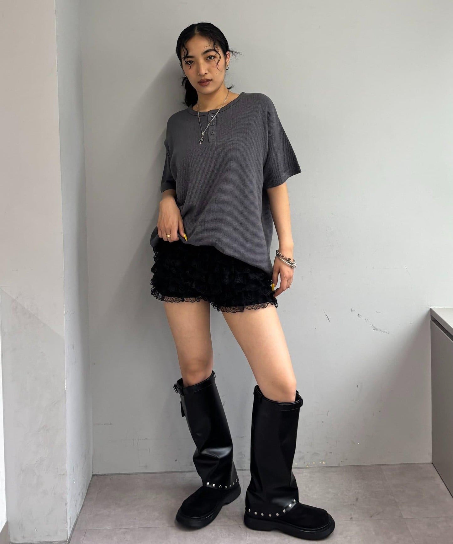 【酸奶油/酸奶油】華夫餅亨利圓領T恤 / 2尺碼