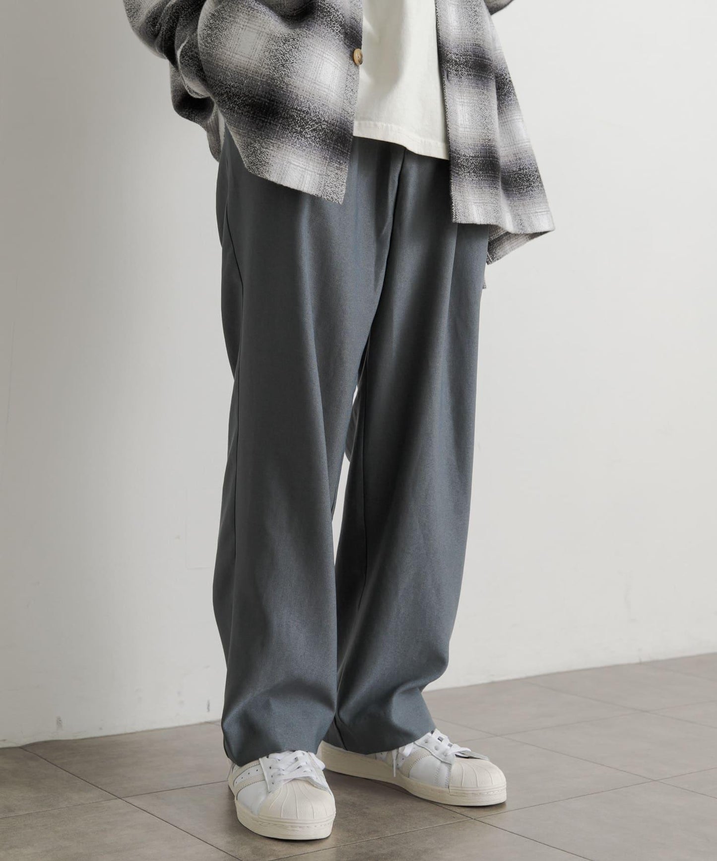 羊毛感雙褶寬腿褲