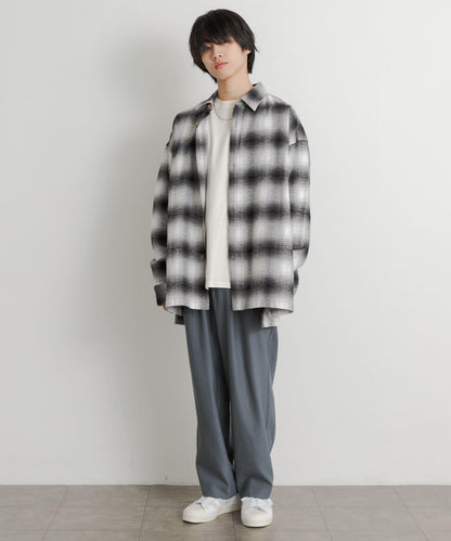 羊毛感雙褶寬腿褲