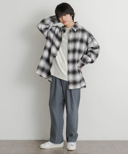 羊毛感雙褶寬腿褲