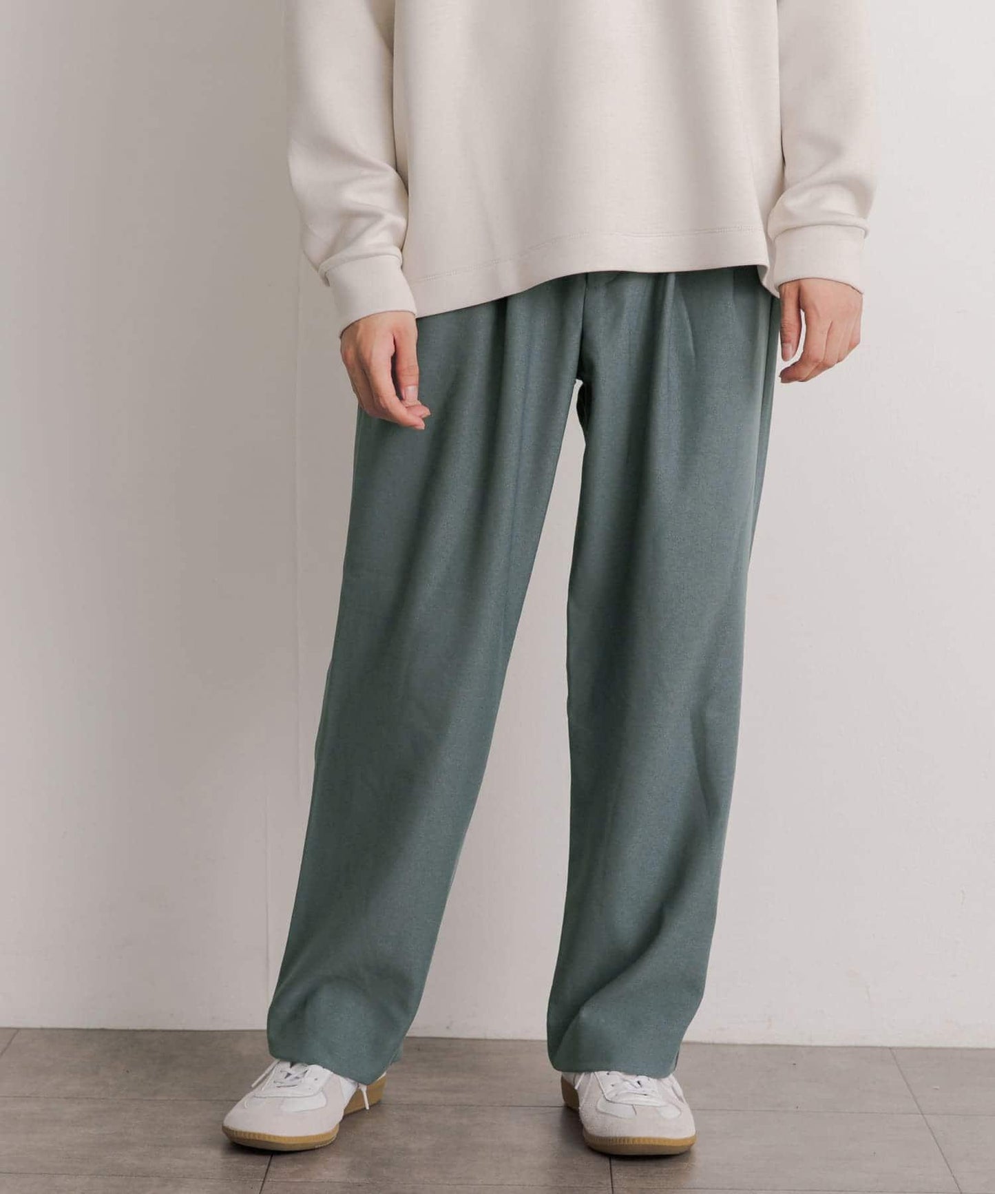 羊毛感雙褶寬腿褲