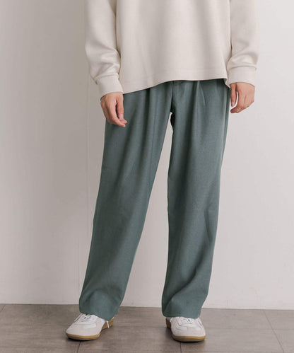 羊毛感雙褶寬腿褲