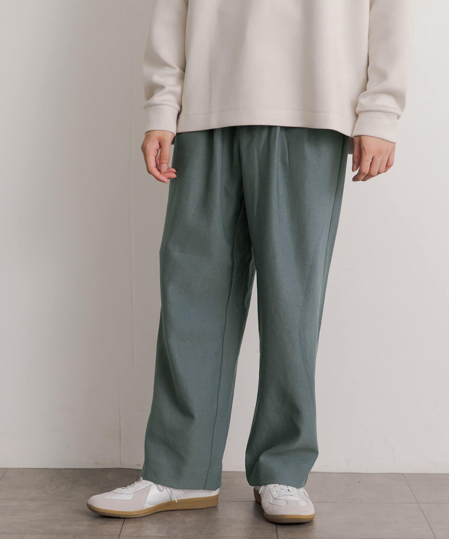 羊毛感雙褶寬腿褲