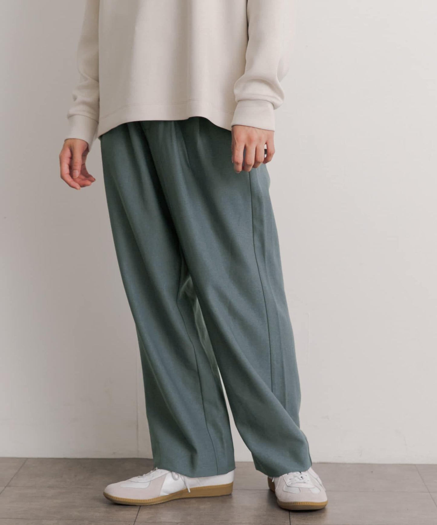 羊毛感雙褶寬腿褲