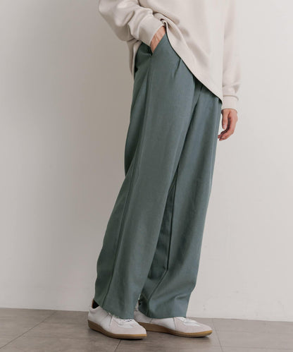 羊毛感雙褶寬腿褲