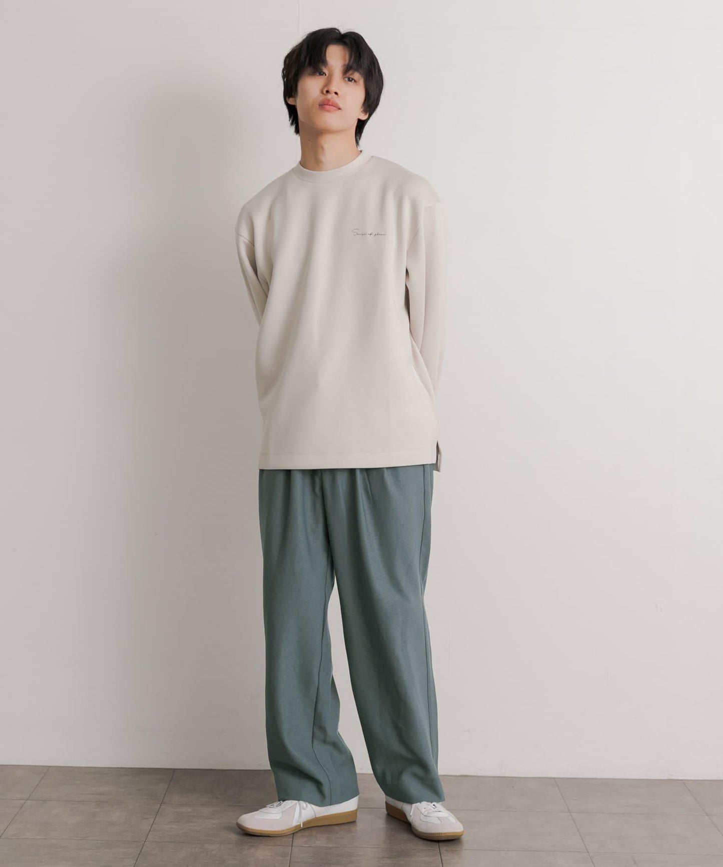 羊毛感雙褶寬腿褲