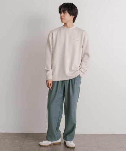 羊毛感雙褶寬腿褲